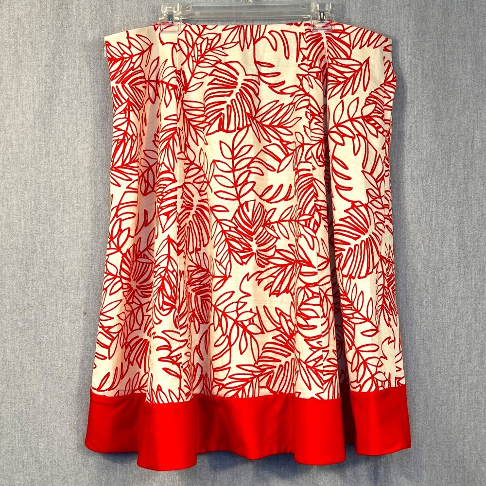 NWT Lane Bryant Pleated Fern Pattern Midi Skirt Sz 20 Linen Cotton Blend POCKETS